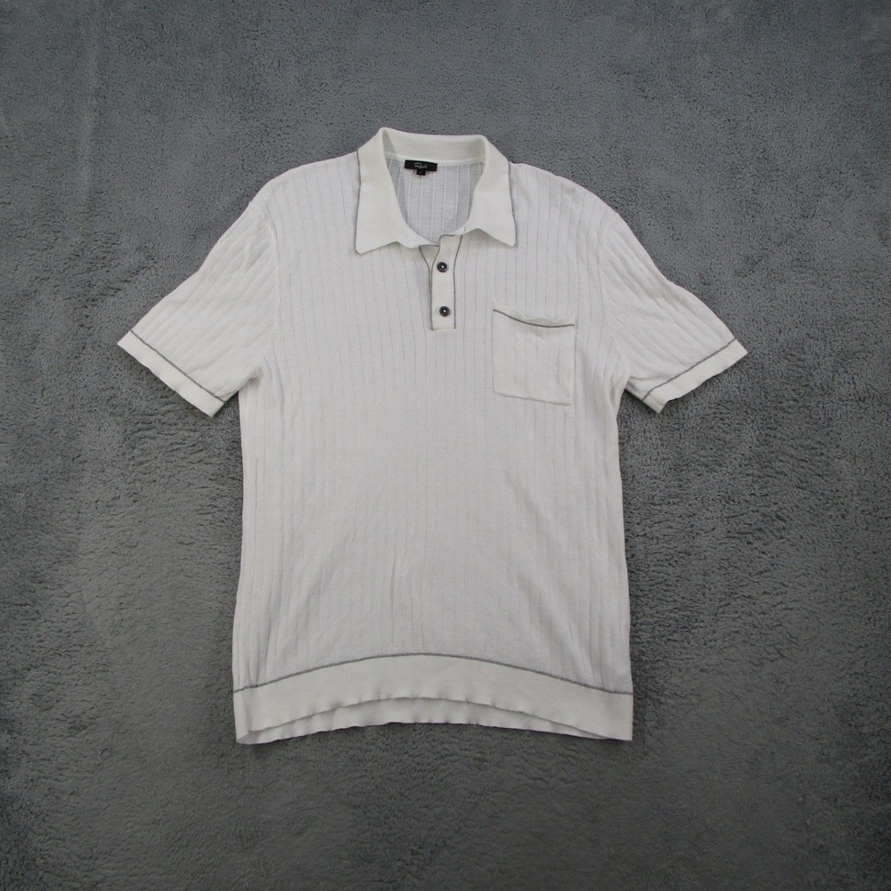 Rails Hardy White Ribbed Knit Polo Shirt Mens Large 100% Cotton RM-894B-972C-002